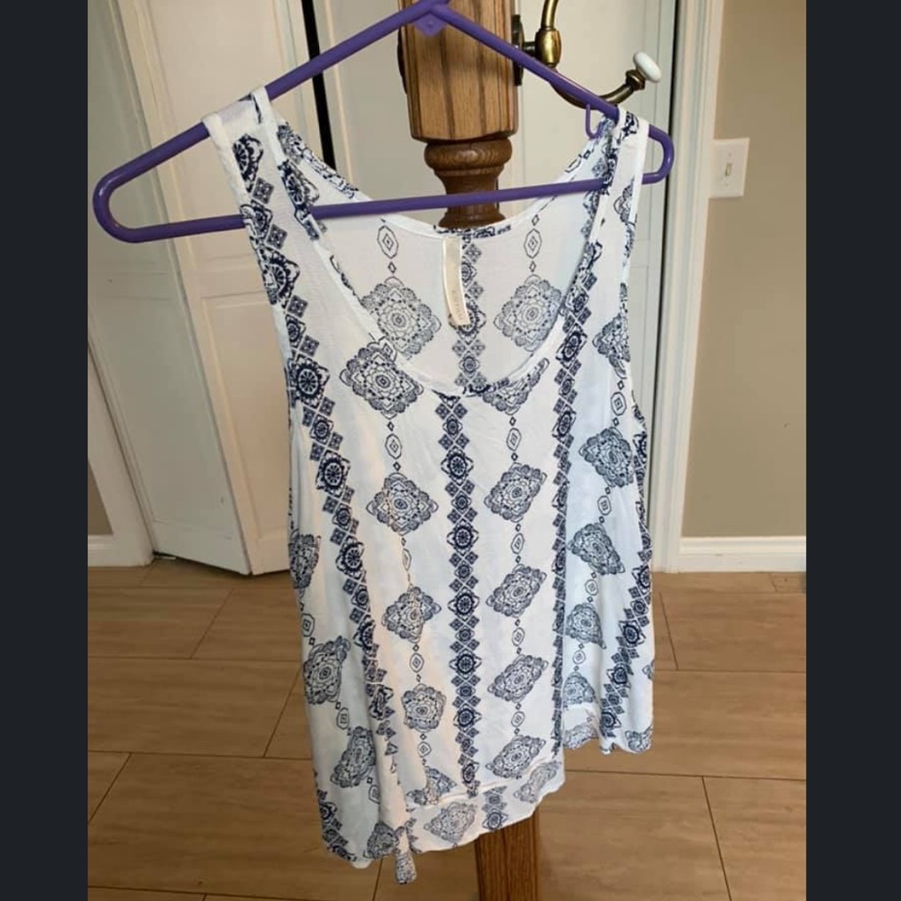 White Tank Top with Navy Print